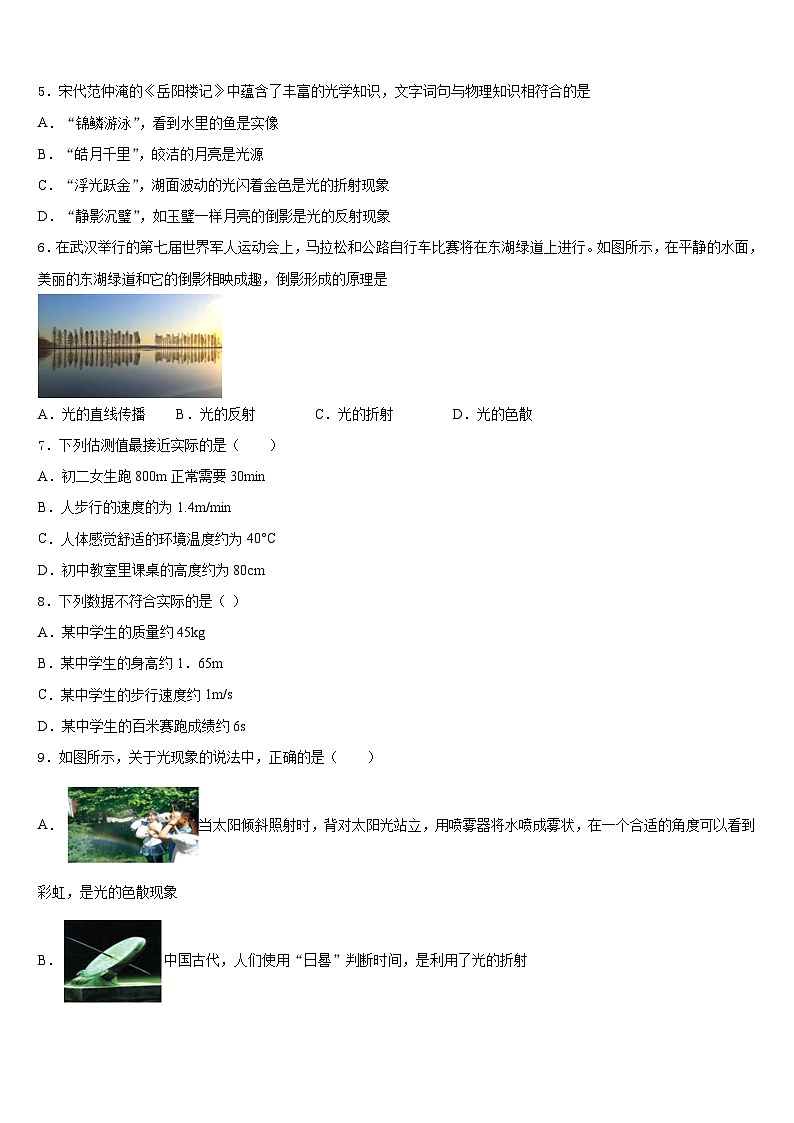 2023-2024学年广东省阳江市东平中学物理八上期末教学质量检测试题含答案第2页
