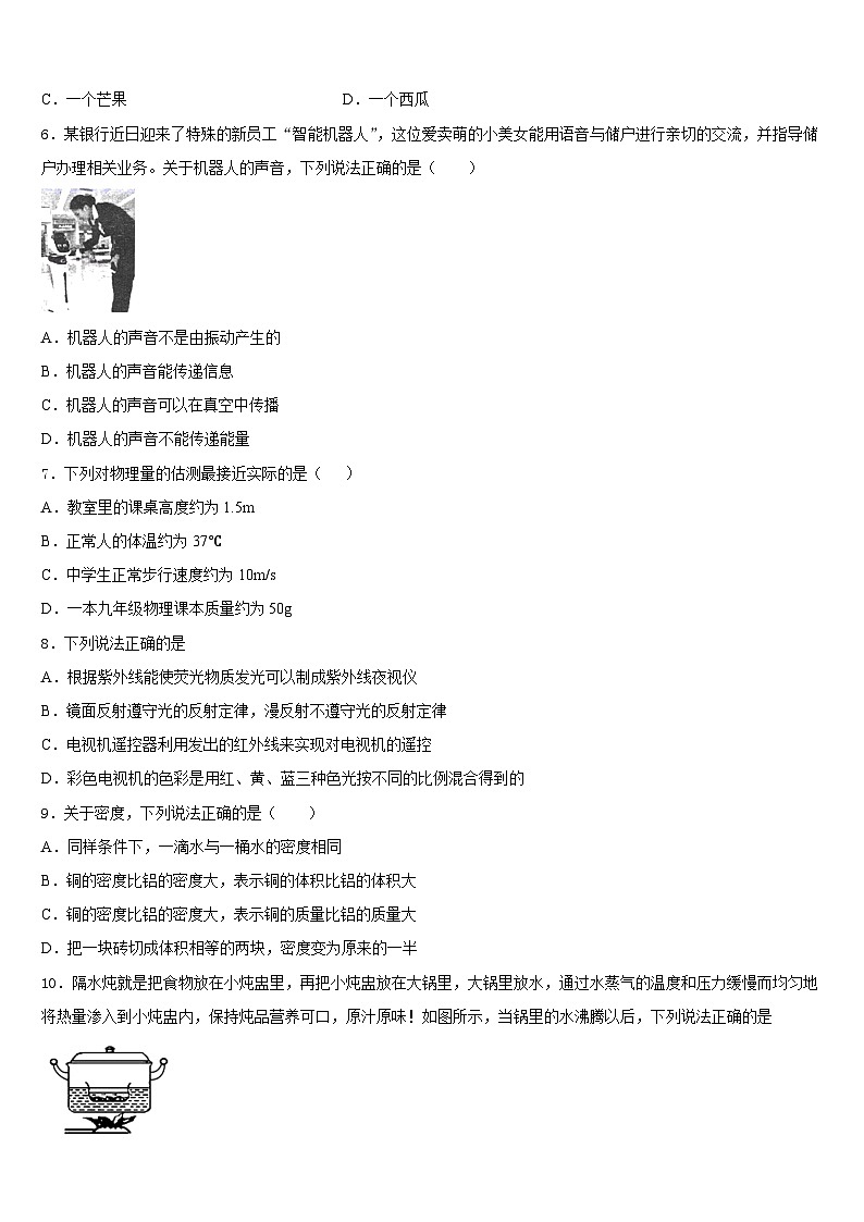 2023-2024学年广西北部湾经济区物理八上期末检测模拟试题含答案第2页
