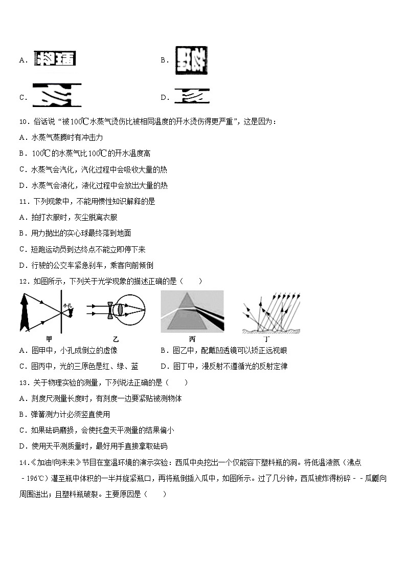 2023-2024学年广西壮族自治区百色市平果县八上物理期末检测试题含答案03