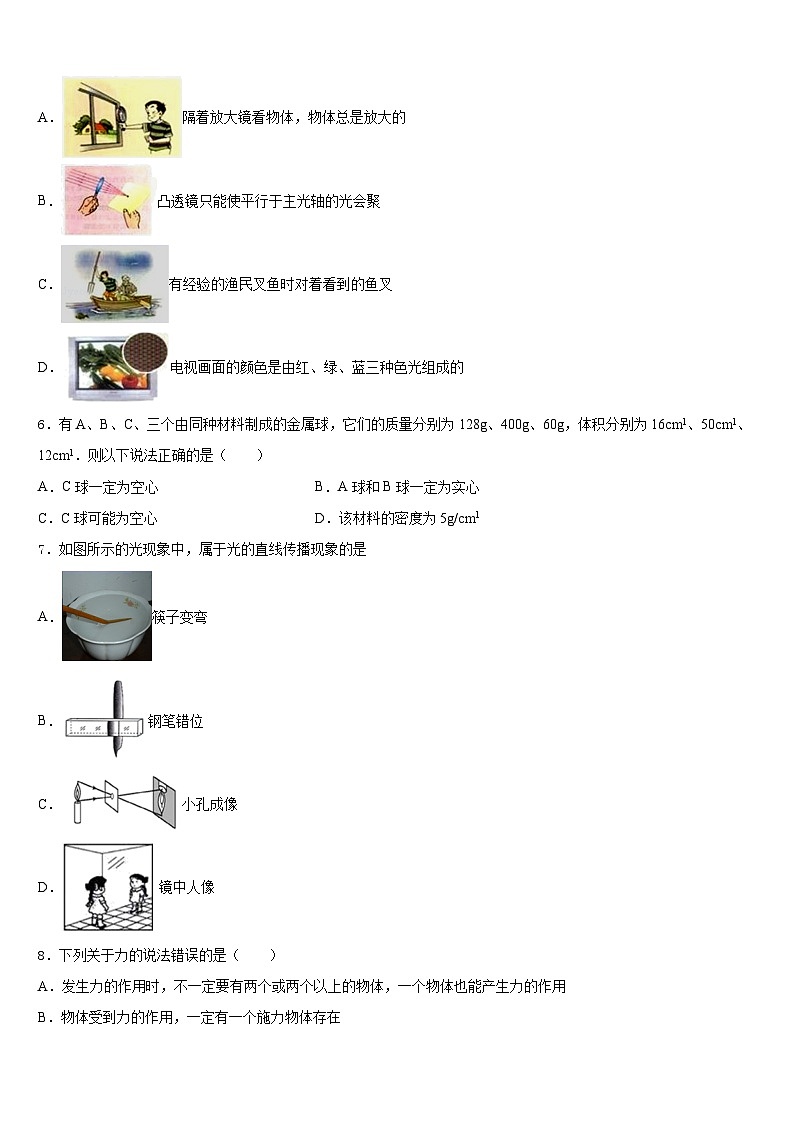 2023-2024学年广西壮族自治区钦州市浦北县物理八年级第一学期期末综合测试模拟试题含答案第2页