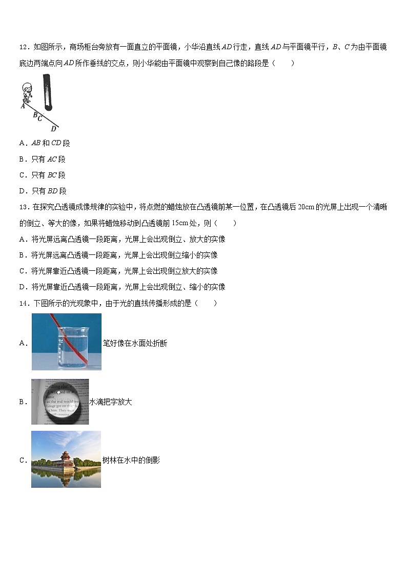 2023-2024学年广西南宁市邕宁区中学和中学八上物理期末达标检测试题含答案03