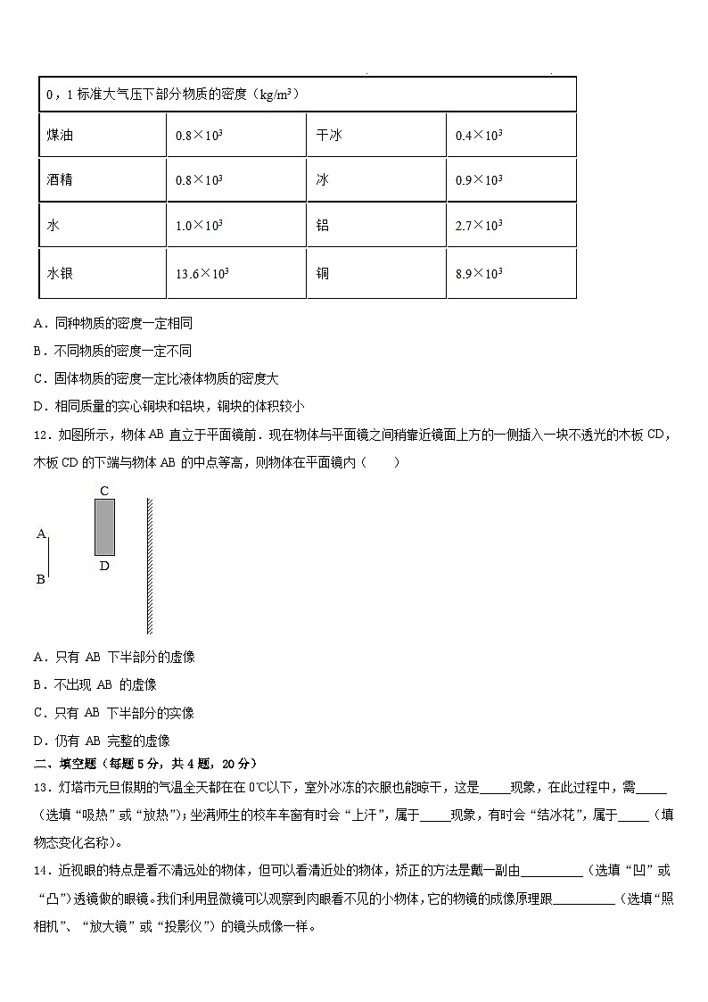 2023-2024学年广西河池市巴马县八年级物理第一学期期末质量检测模拟试题含答案03