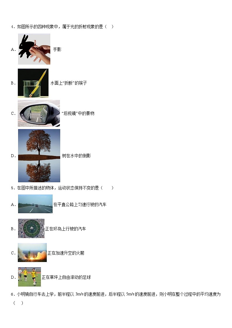 2023-2024学年广西省河池市物理八年级第一学期期末检测试题含答案02