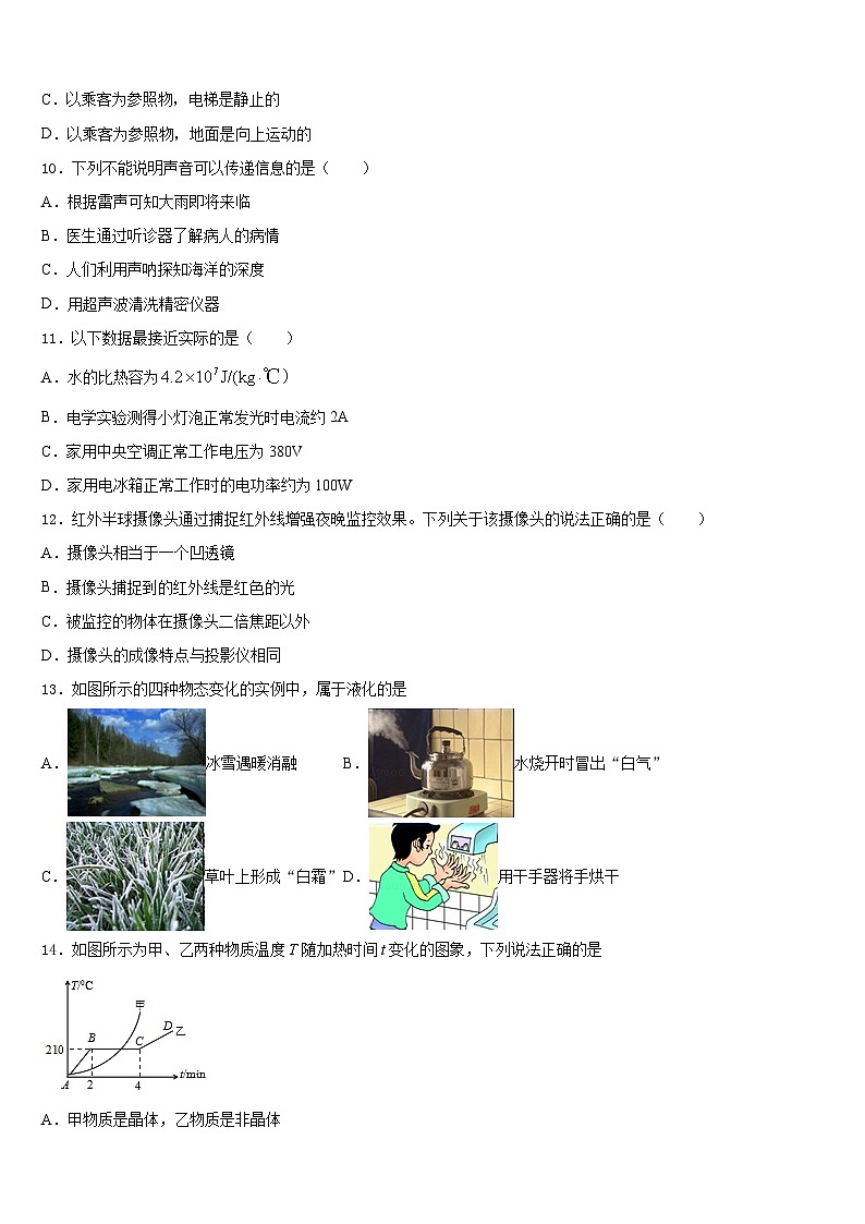 2023-2024学年江汉区部分学校八上物理期末调研模拟试题含答案03