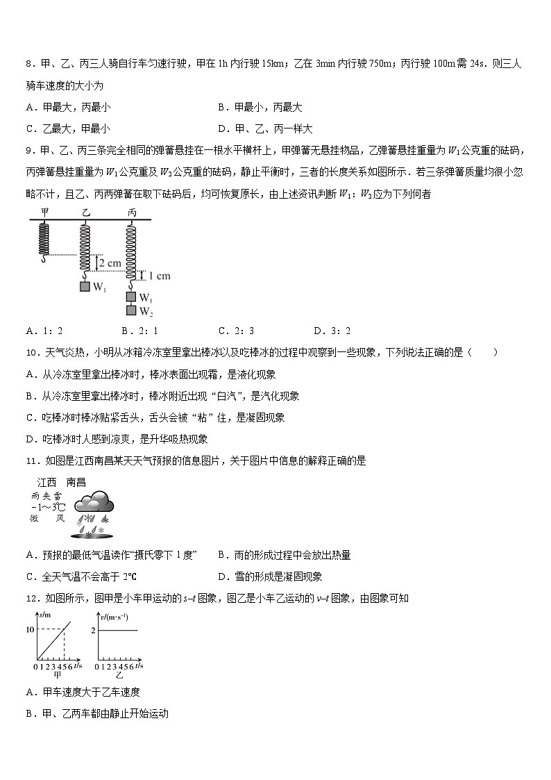 2023-2024学年江苏省兴化市乐吾实验学校八上物理期末复习检测模拟试题含答案第3页