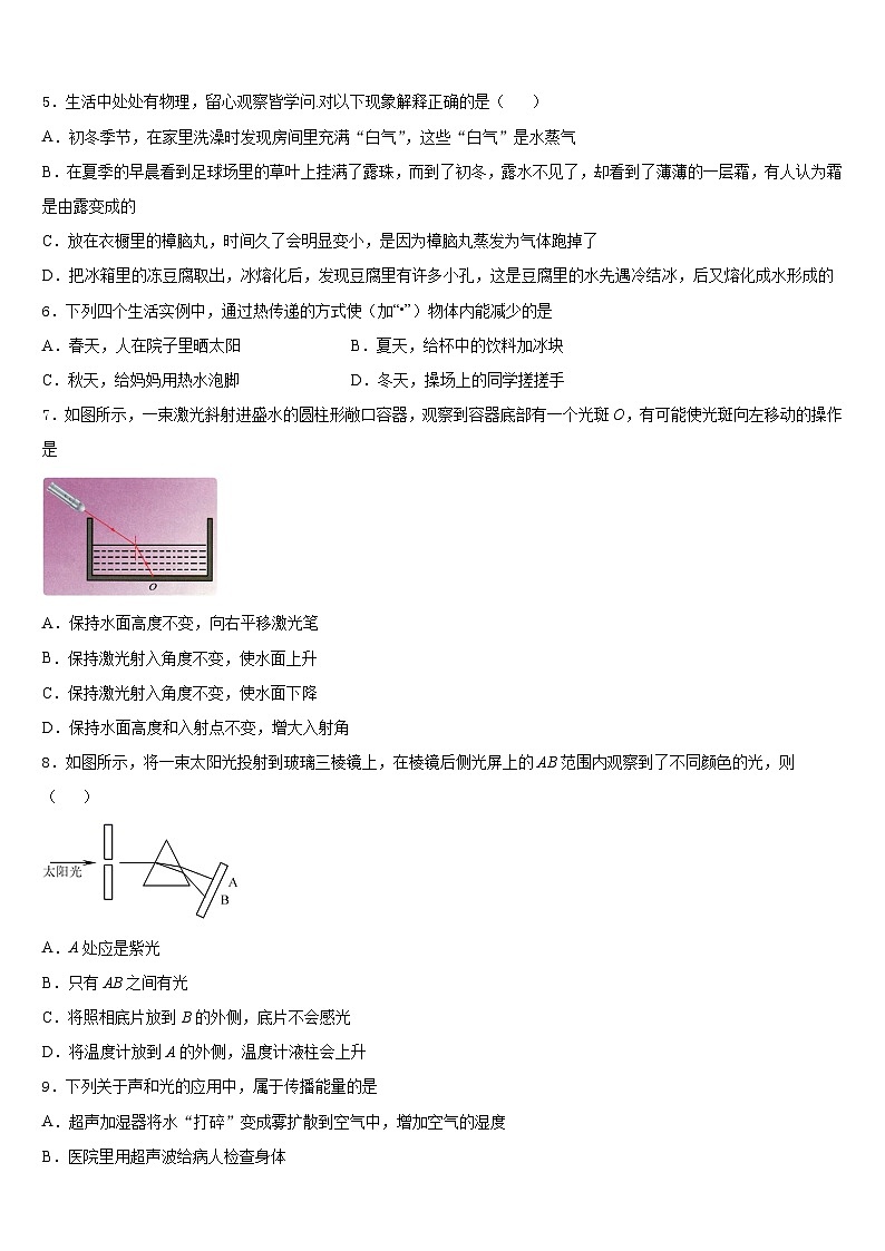 2023-2024学年江苏省大丰区金丰路初级中学物理八上期末复习检测模拟试题含答案02