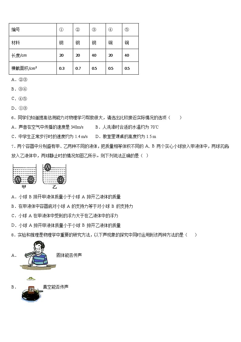2023-2024学年江苏省启东中学物理八年级第一学期期末检测模拟试题含答案第3页