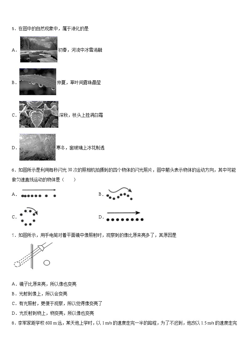2023-2024学年江苏省无锡市天一实验学校物理八年级第一学期期末调研试题含答案02