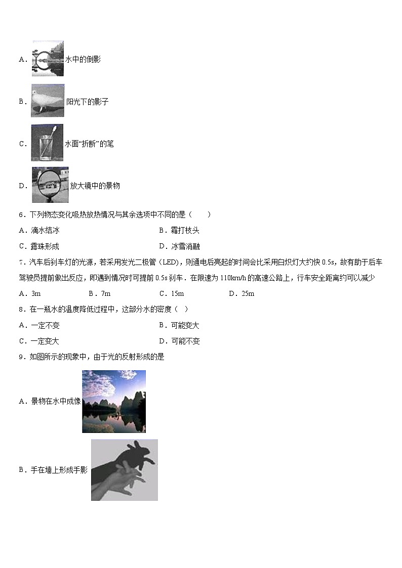 2023-2024学年江苏省泗阳县物理八年级第一学期期末检测试题含答案02