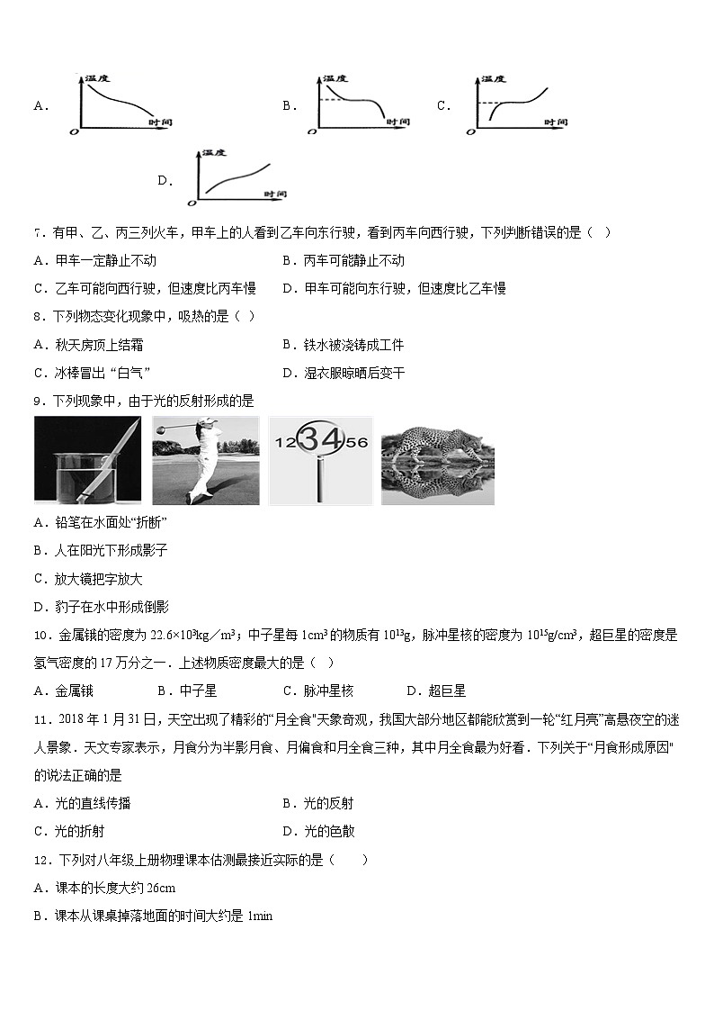2023-2024学年江苏省泰州市部分地区八上物理期末检测模拟试题含答案02