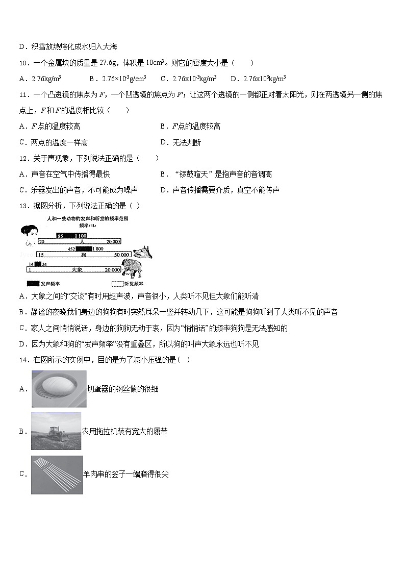 2023-2024学年江苏省无锡市阴山中学八年级物理第一学期期末考试试题含答案第3页