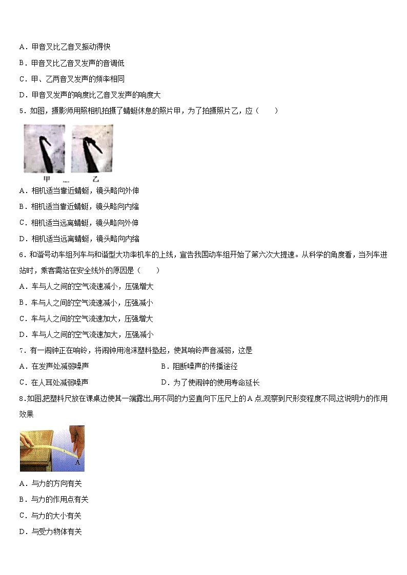 2023-2024学年江苏省无锡市钱桥中学八年级物理第一学期期末质量跟踪监视试题含答案02