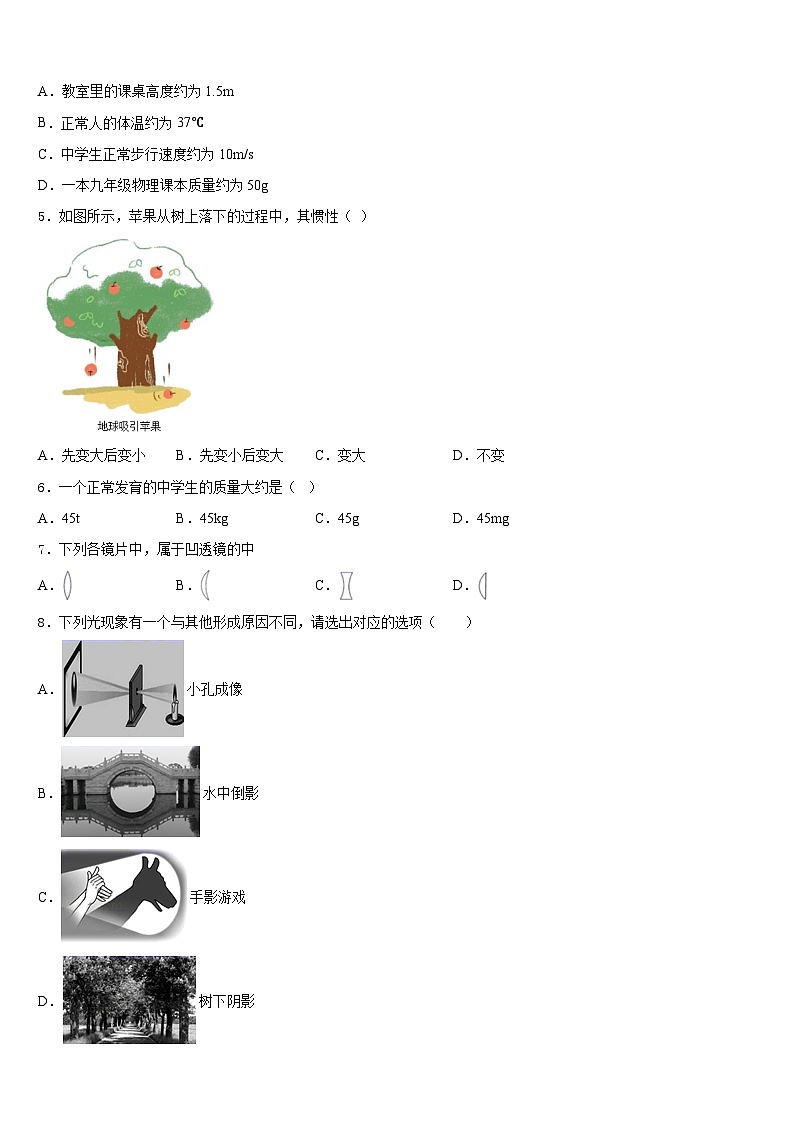 2023-2024学年江苏省无锡市滨湖区八年级物理第一学期期末联考模拟试题含答案02