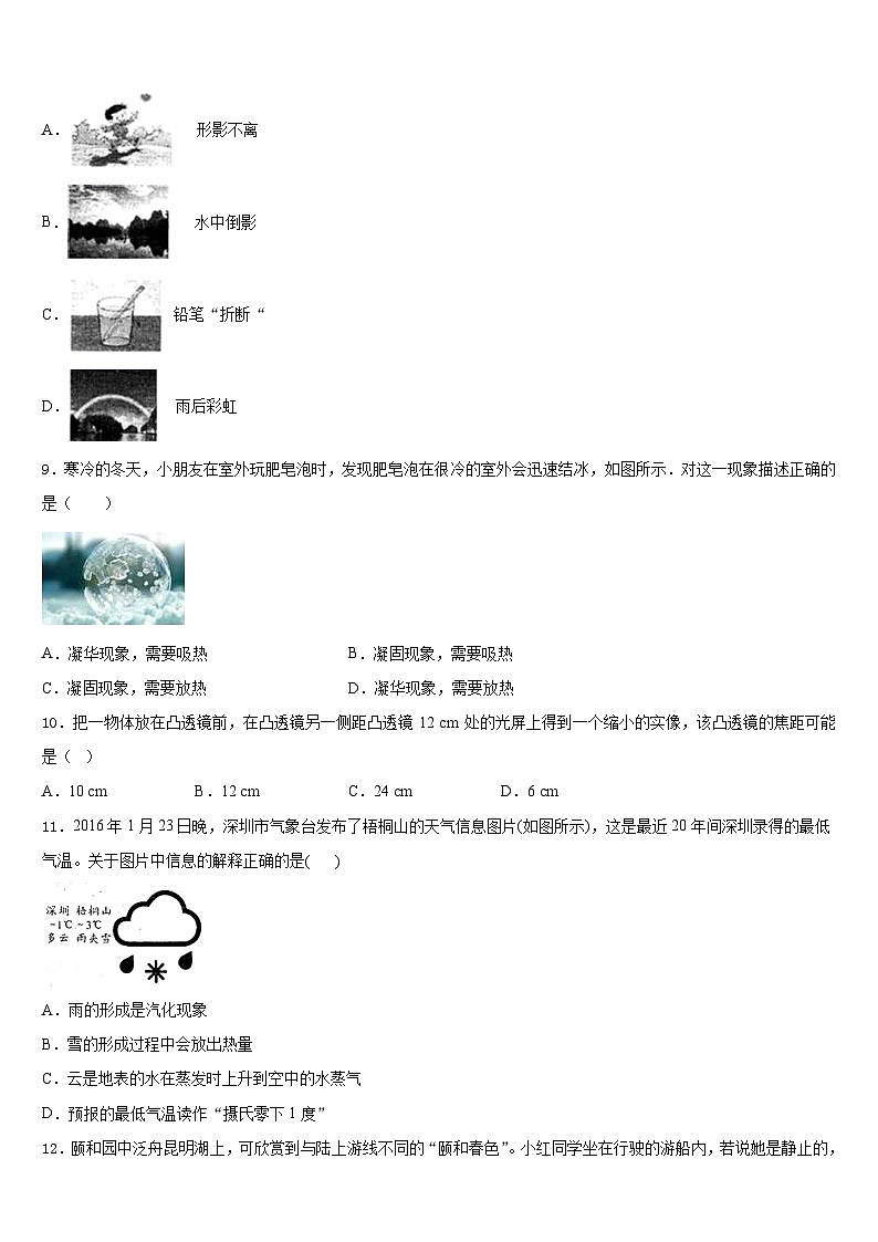 2023-2024学年江苏省泰州白马中学物理八年级第一学期期末检测试题含答案第3页
