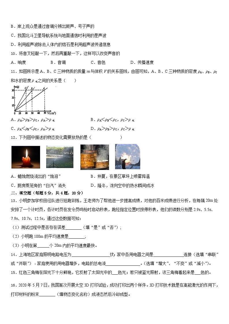 2023-2024学年江苏省盐城市大丰区沈灶中学物理八上期末质量跟踪监视模拟试题含答案03