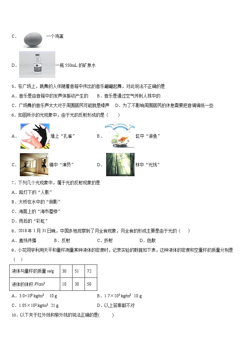 2023-2024学年江苏省苏州市高新区实验初级中学物理八年级第一学期期末达标检测模拟试题含答案02