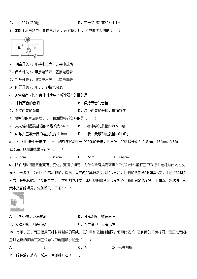 2023-2024学年江苏省苏州市张家港市梁丰高级中学八上物理期末达标检测模拟试题含答案第2页