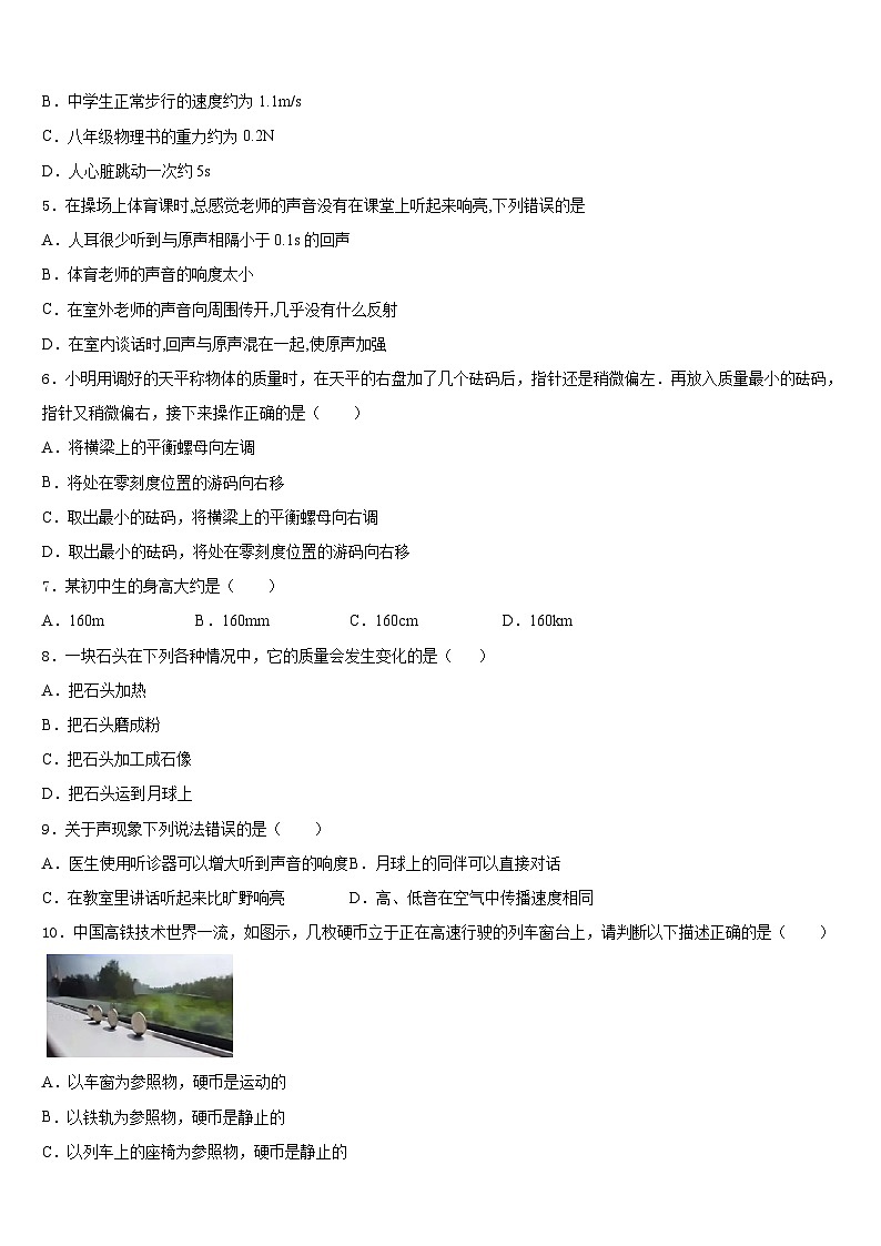 2023-2024学年江西省吉安市八年级物理第一学期期末教学质量检测试题含答案02