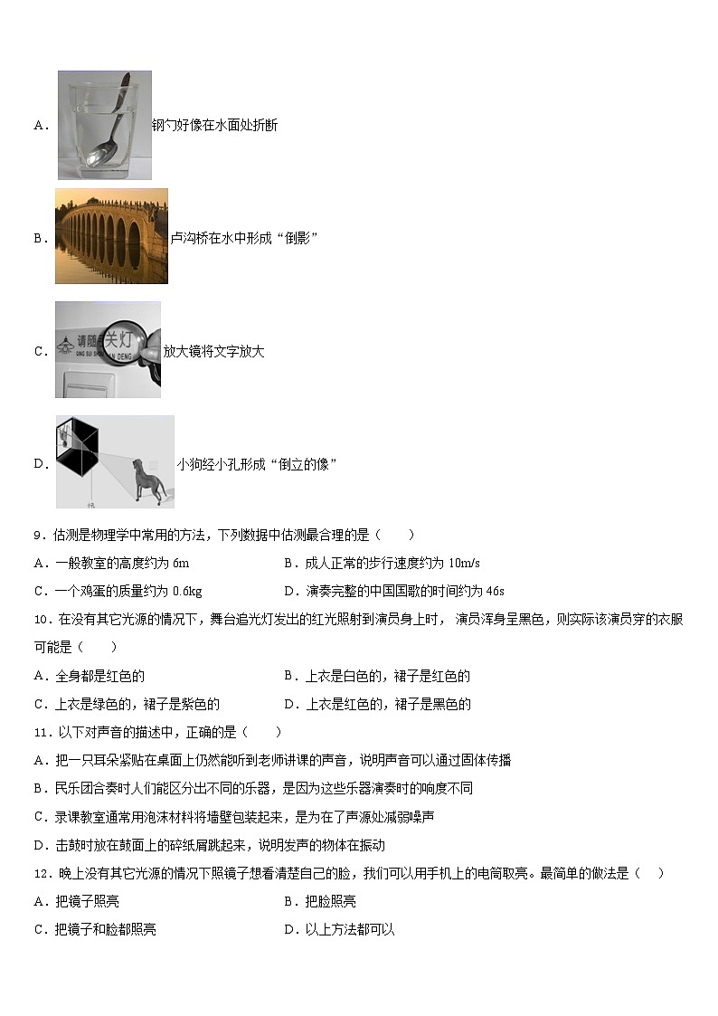 2023-2024学年河北省滦南县八上物理期末监测模拟试题含答案03