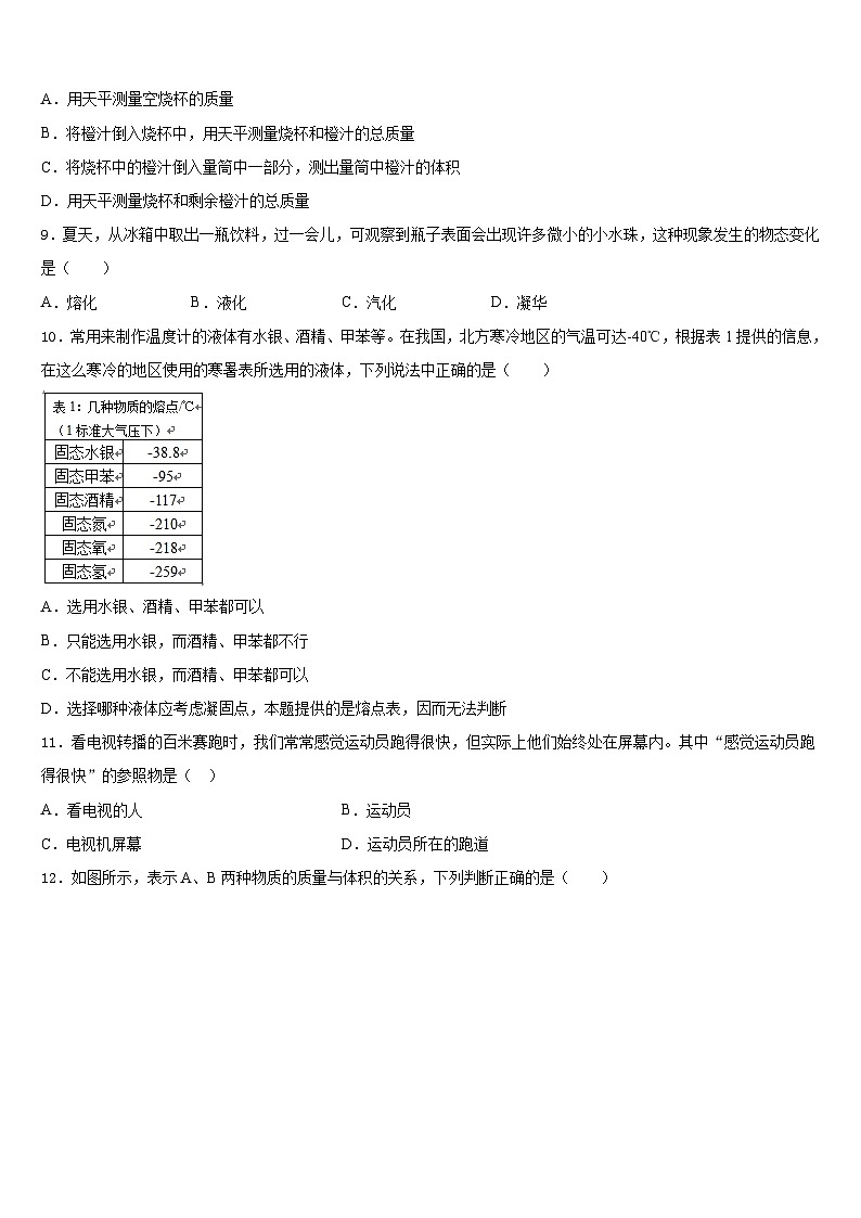 2023-2024学年河北省唐市山乐亭县物理八上期末综合测试模拟试题含答案03