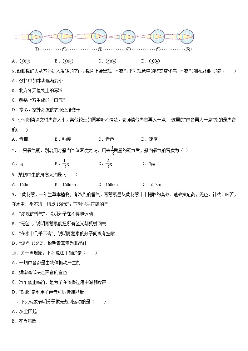 2023-2024学年河北省石家庄市八校联考物理八年级第一学期期末质量跟踪监视模拟试题含答案02