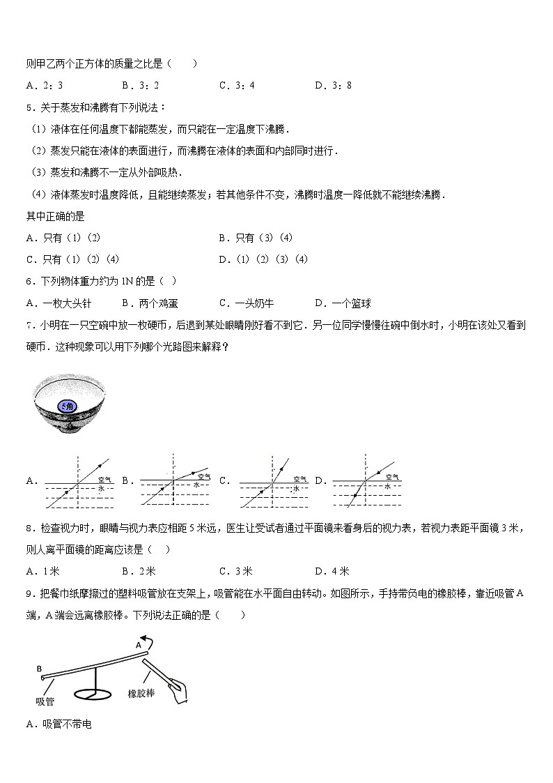 2023-2024学年河北省石家庄市栾城区八年级物理第一学期期末质量跟踪监视模拟试题含答案02