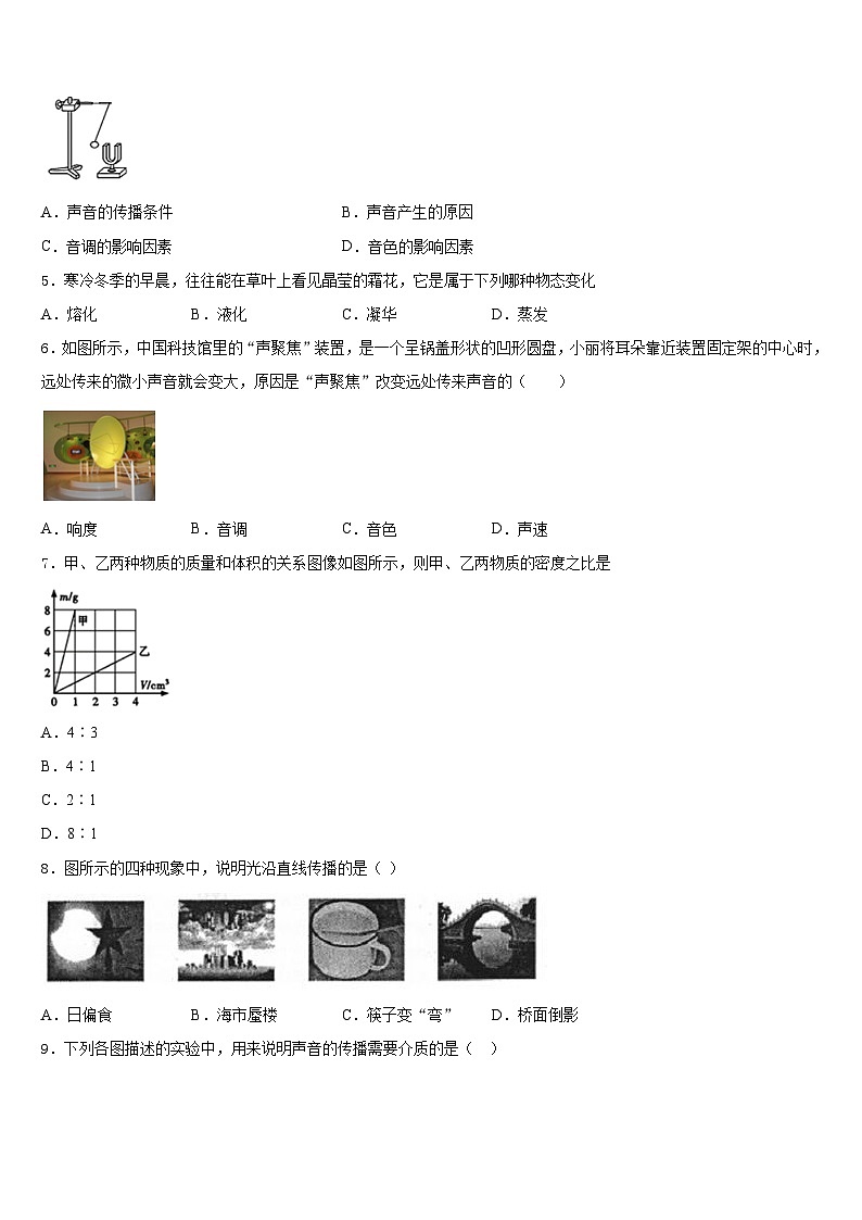 2023-2024学年河北省邯郸市邯郸市育华中学物理八上期末综合测试试题含答案第2页