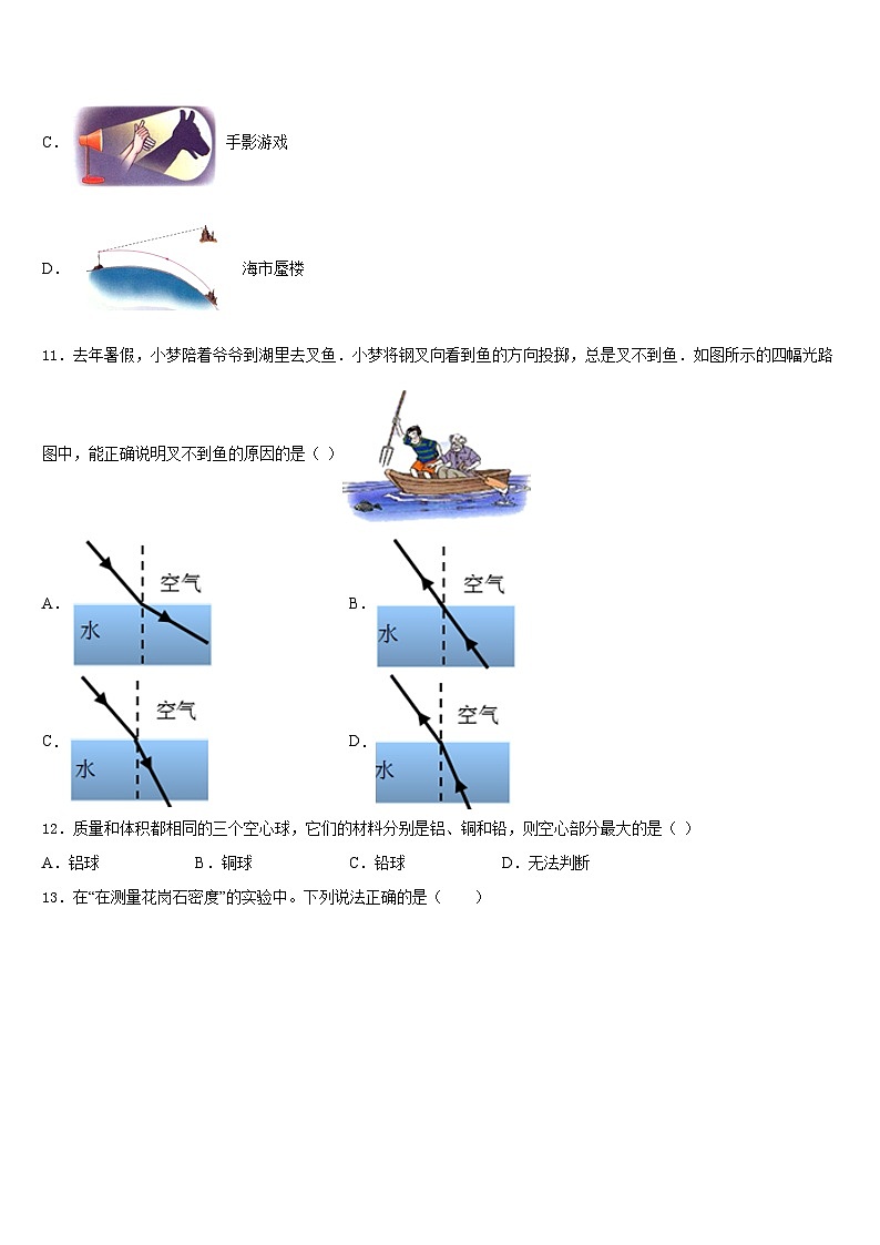2023-2024学年河北省邢台宁晋县联考八上物理期末综合测试试题含答案03
