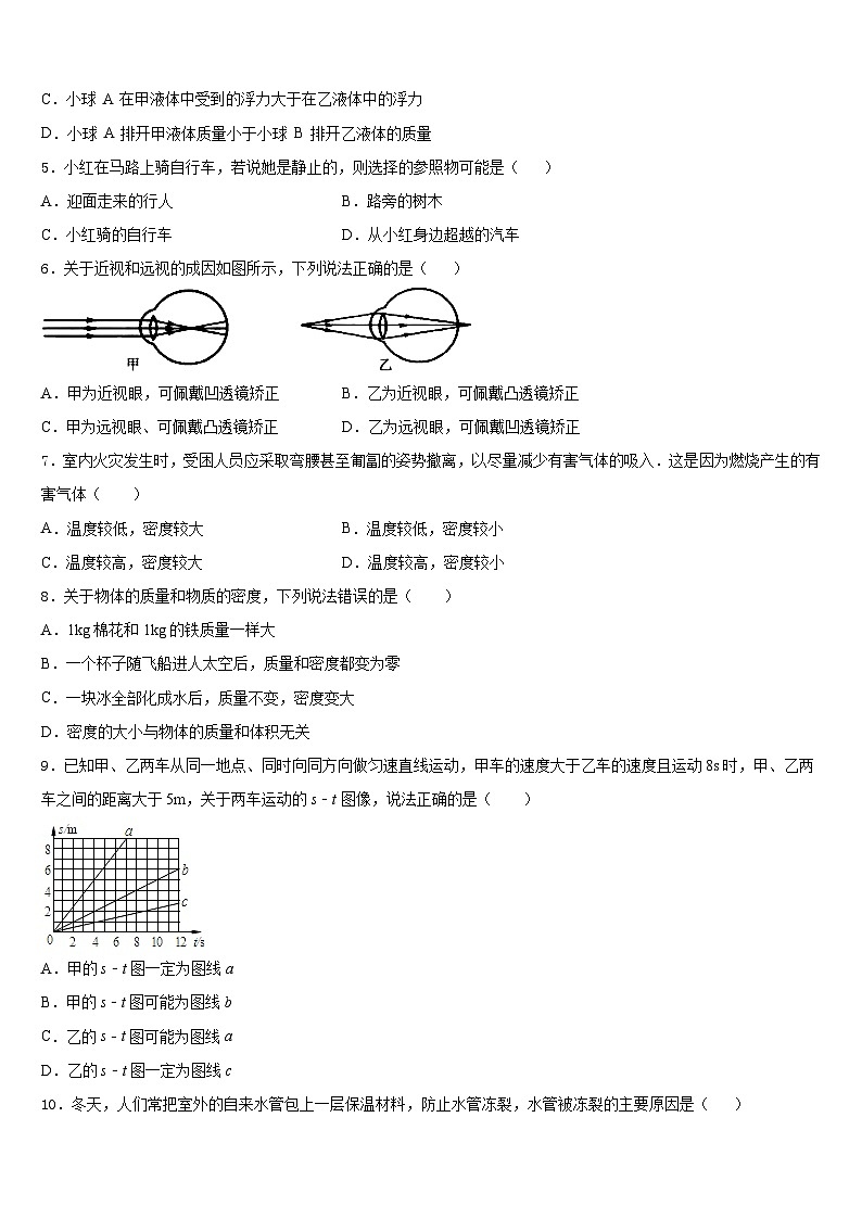 2023-2024学年河南省信阳市浉河区第九中学物理八年级第一学期期末统考模拟试题含答案02