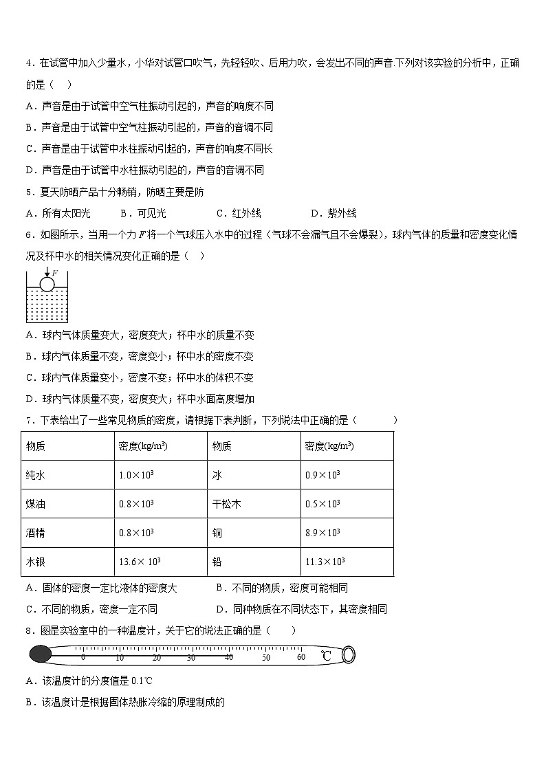 2023-2024学年河南省三门峡灵宝市物理八年级第一学期期末达标检测试题含答案第2页