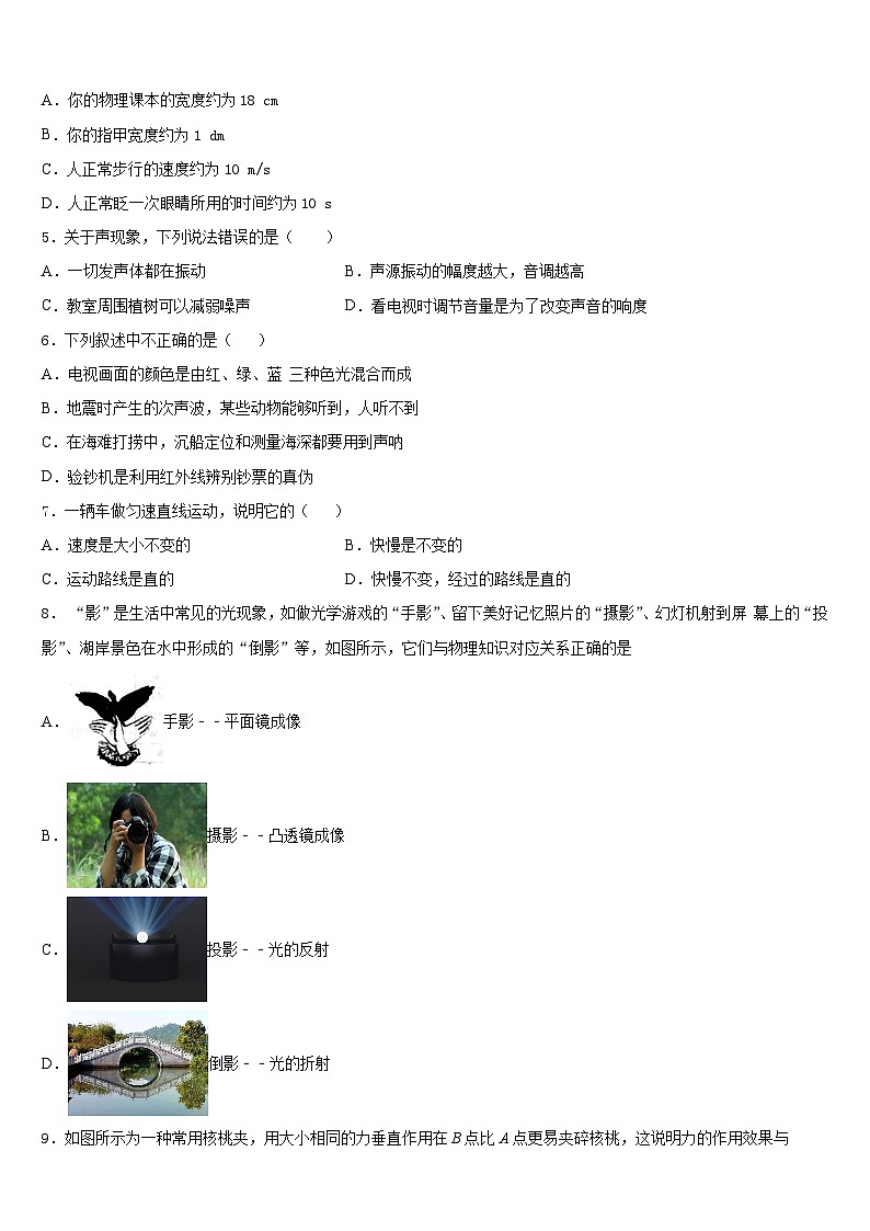 2023-2024学年河南省漯河市临颍县物理八上期末检测试题含答案02