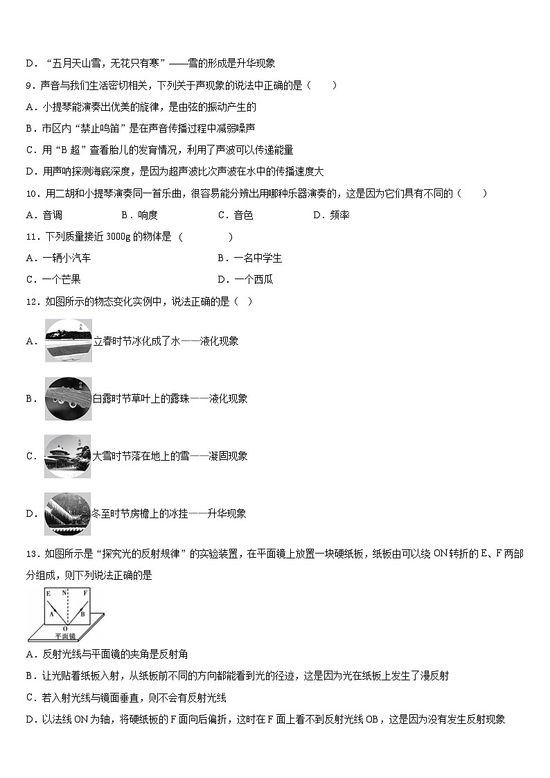 2023-2024学年河南省濮阳县区联考物理八上期末达标检测模拟试题含答案第3页