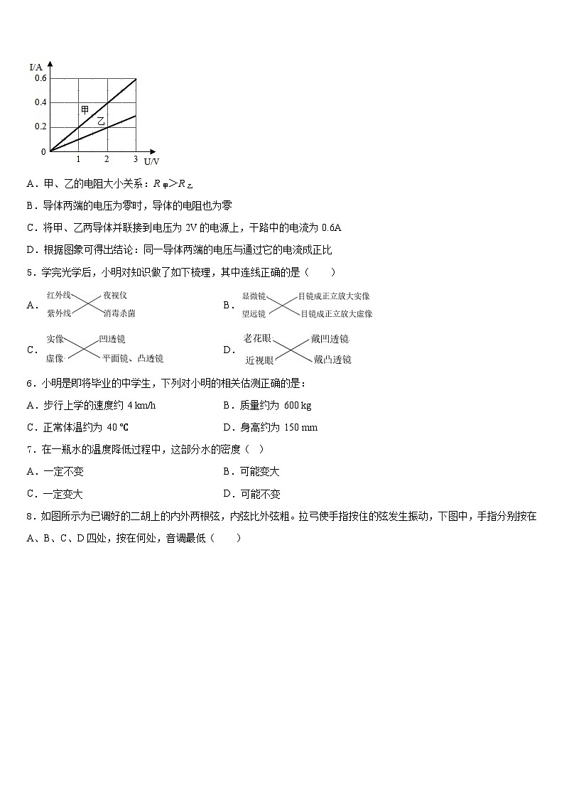 2023-2024学年河南省郑州市郑中学国际学校八上物理期末统考试题含答案第2页