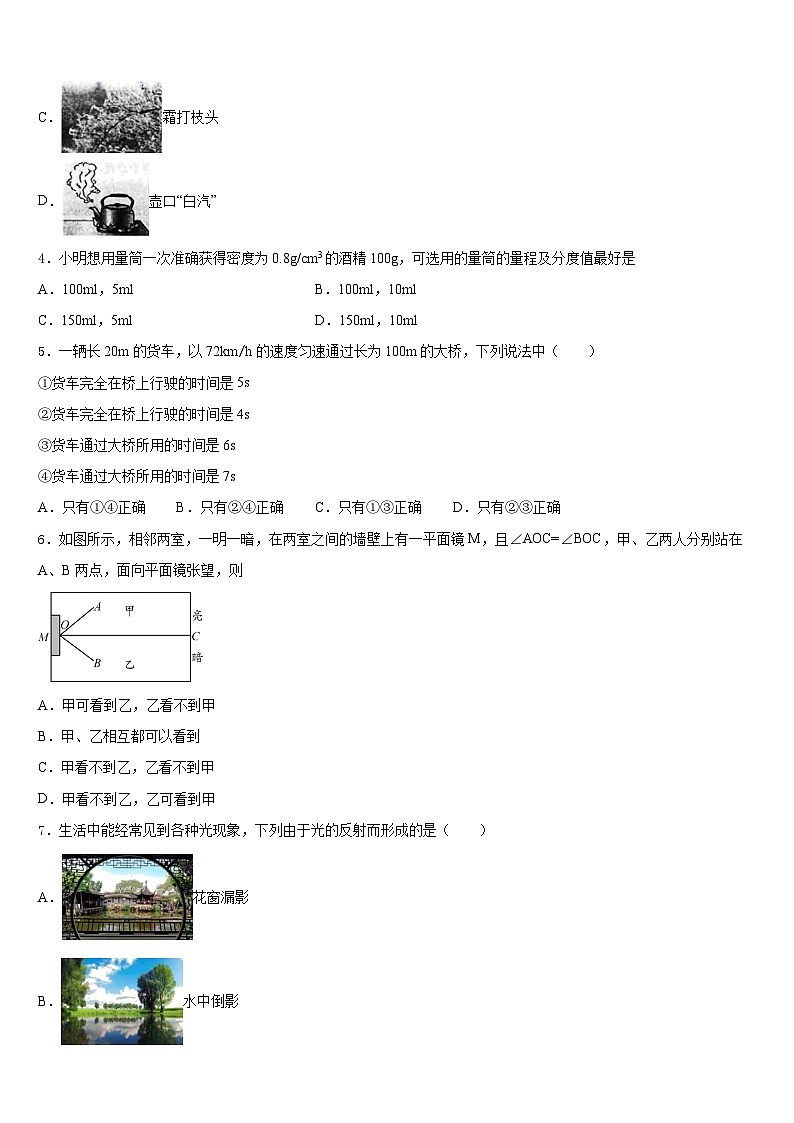 石嘴山市重点中学2023-2024学年八年级物理第一学期期末复习检测试题含答案第2页