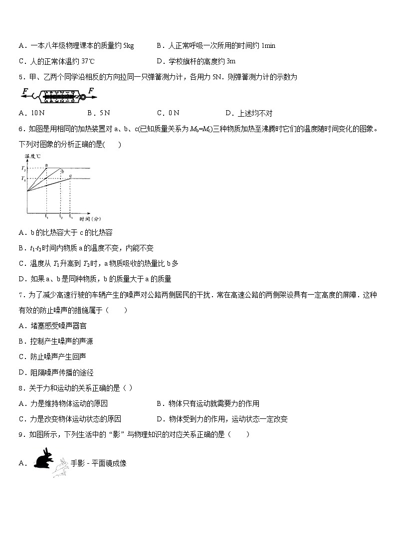 2023-2024学年浙江省乐清市育英寄宿学校物理八上期末考试模拟试题含答案02