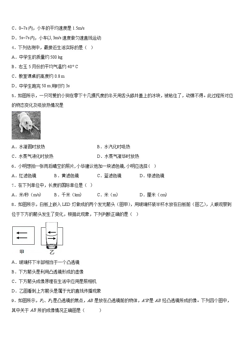 2023-2024学年浙江省宁波市慈溪市慈溪市附海初级中学物理八上期末质量检测试题含答案第2页