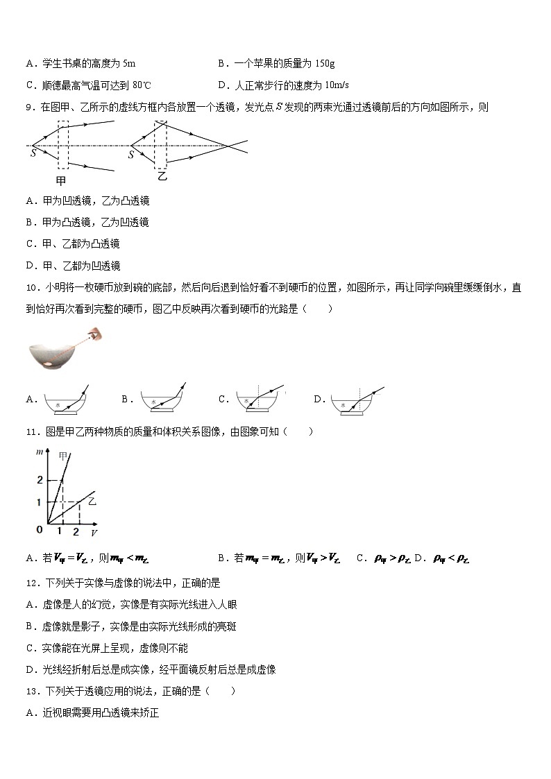 2023-2024学年浙江省宁波市镇海区仁爱中学物理八上期末监测试题含答案第3页