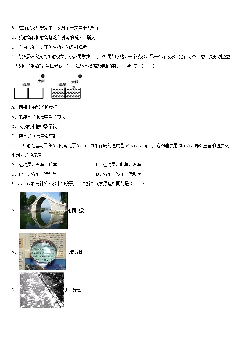 2023-2024学年浙江省台州市椒江区书生中学物理八上期末监测模拟试题含答案第2页