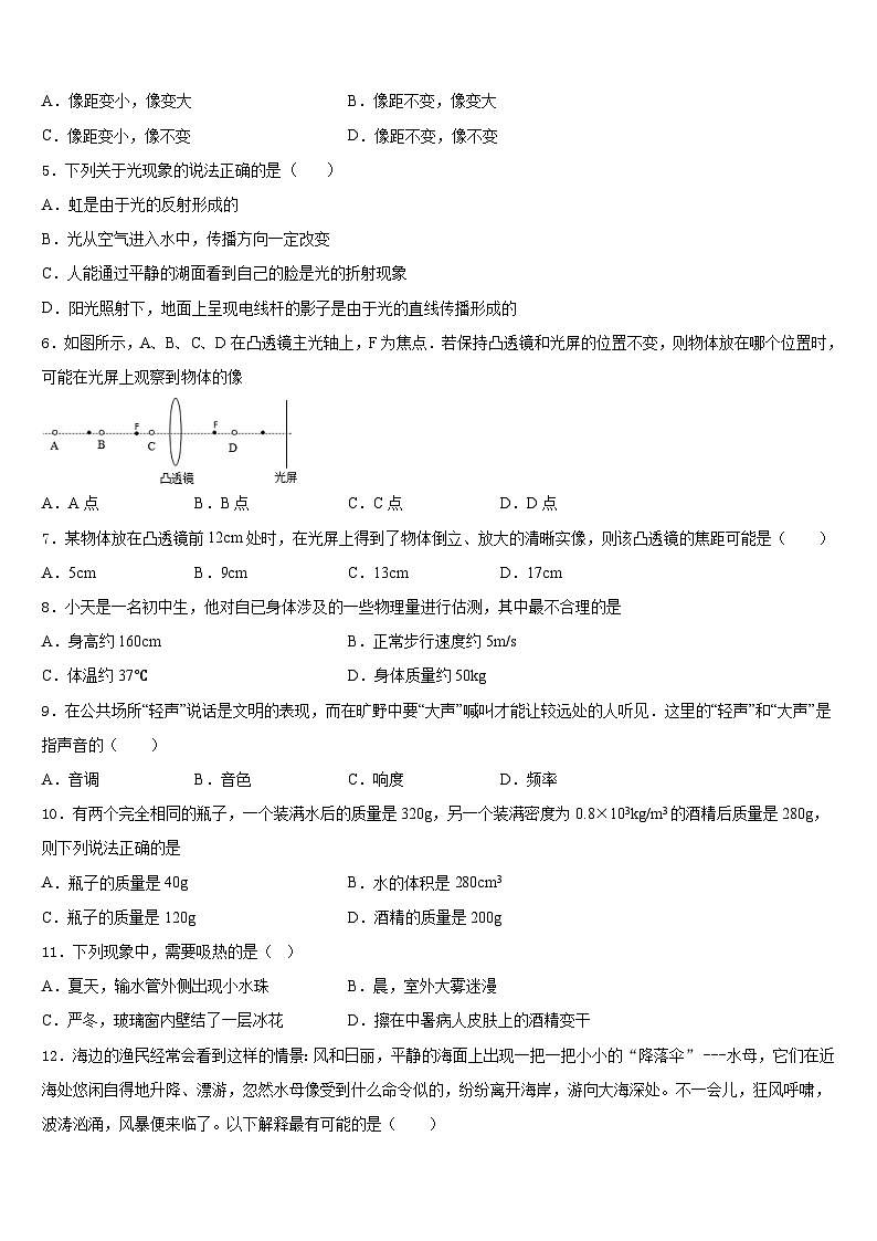 2023-2024学年浙江省台州温岭市第三中学物理八上期末统考试题含答案第2页