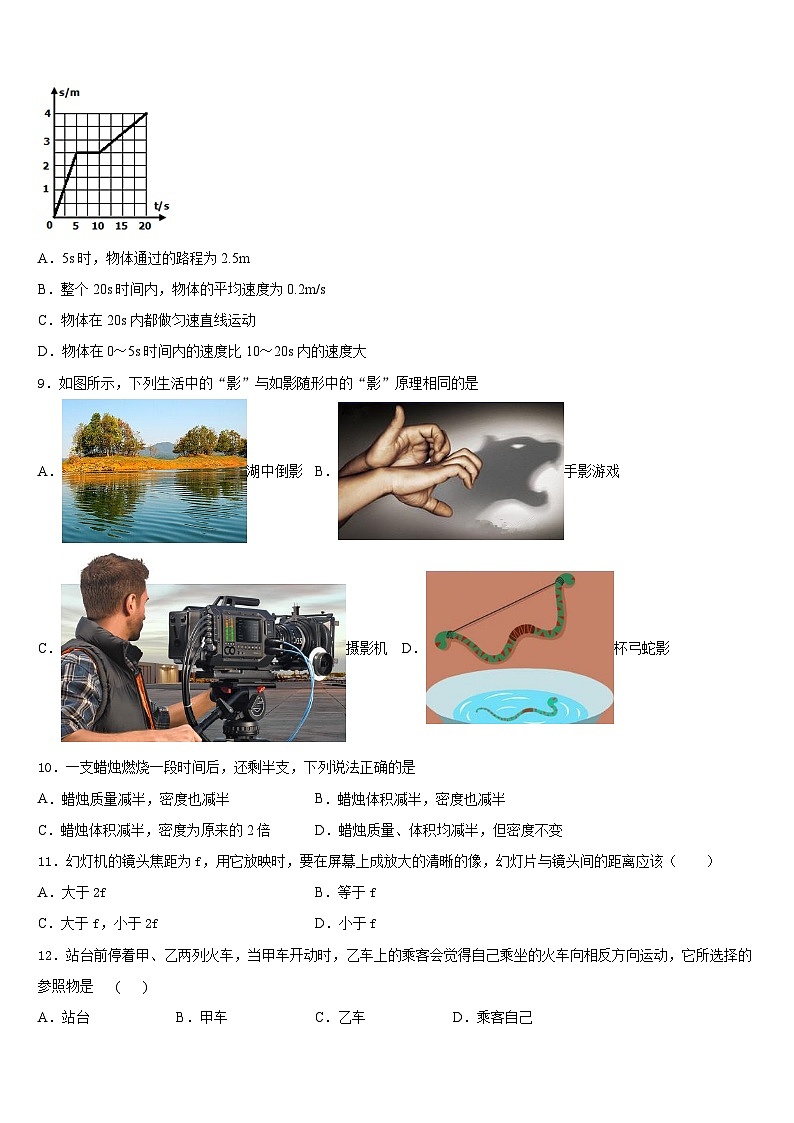 2023-2024学年海南省华东师范大第二附属中学物理八上期末统考模拟试题含答案03