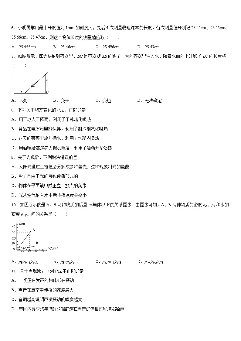 2023-2024学年湖北省华中学师大附中八上物理期末联考模拟试题含答案第2页