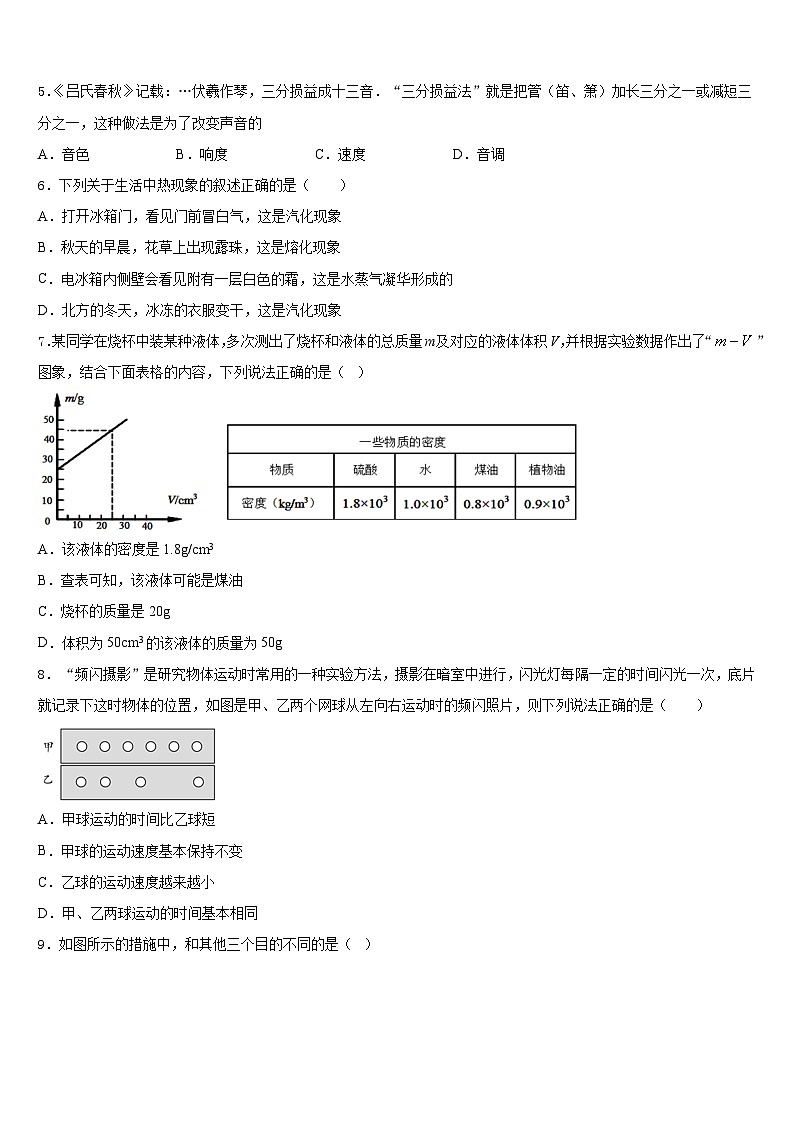 2023-2024学年浙江金华市第五中学物理八上期末统考模拟试题含答案第2页