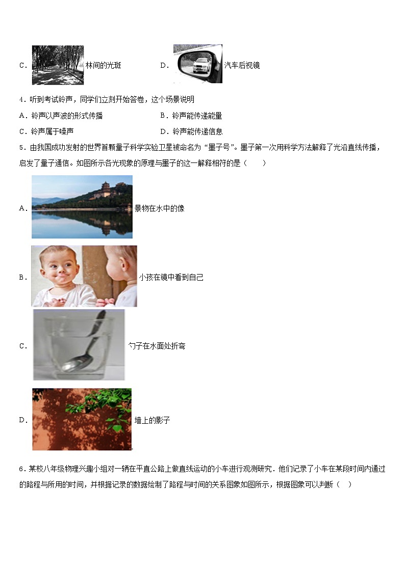 2023-2024学年湖北省恩施州利川市谋道镇苏马荡教育集团物理八年级第一学期期末达标检测试题含答案第2页