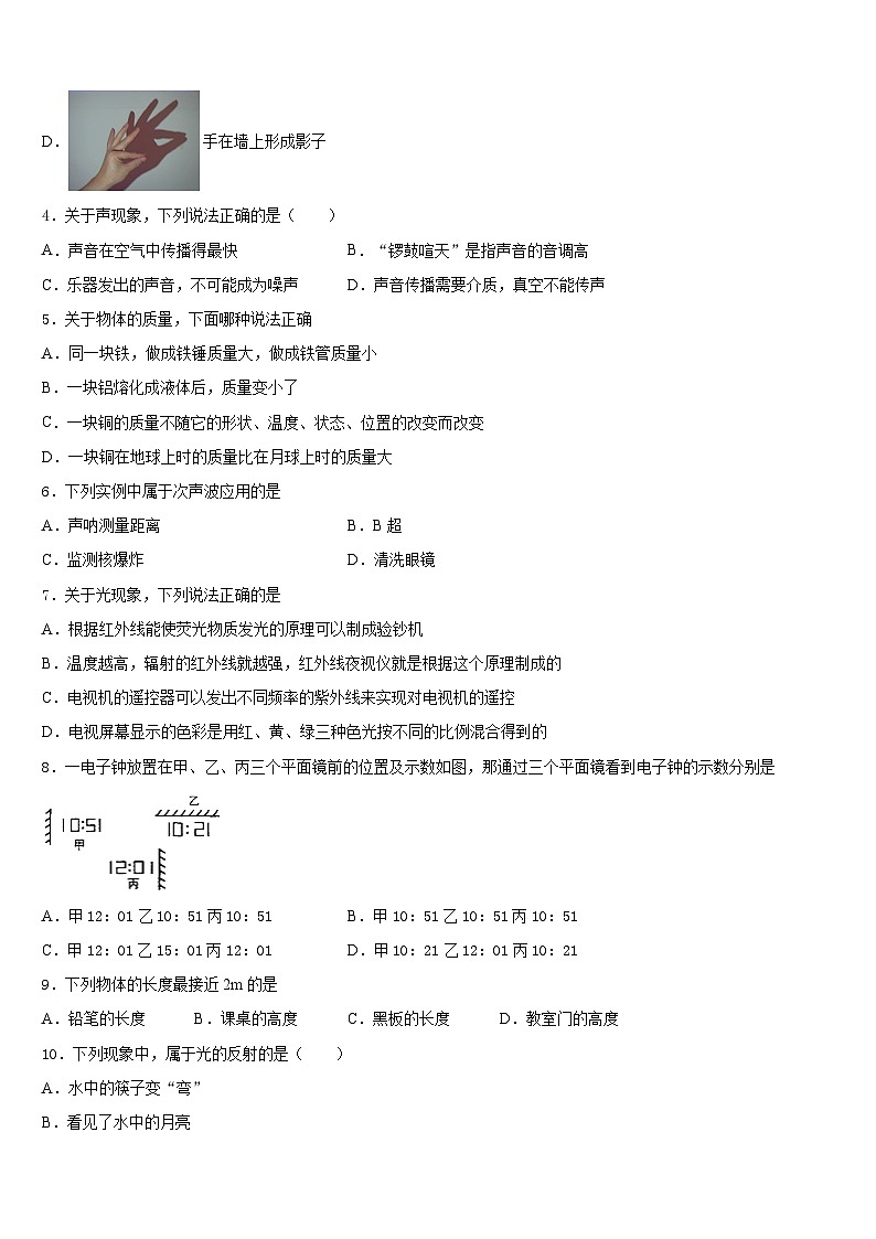 2023-2024学年湖北省恩施州利川市长坪民族初级中学物理八年级第一学期期末统考模拟试题含答案第2页