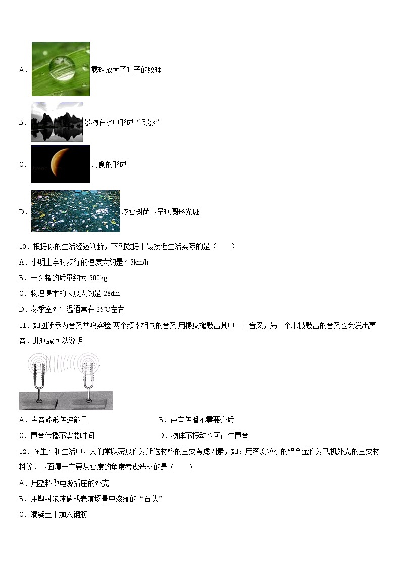 2023-2024学年湖北省来凤县八年级物理第一学期期末监测模拟试题含答案03