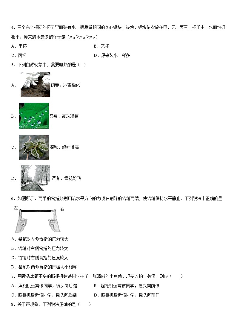 2023-2024学年湖北省武汉东湖高新区六校联考物理八上期末质量跟踪监视模拟试题含答案第2页