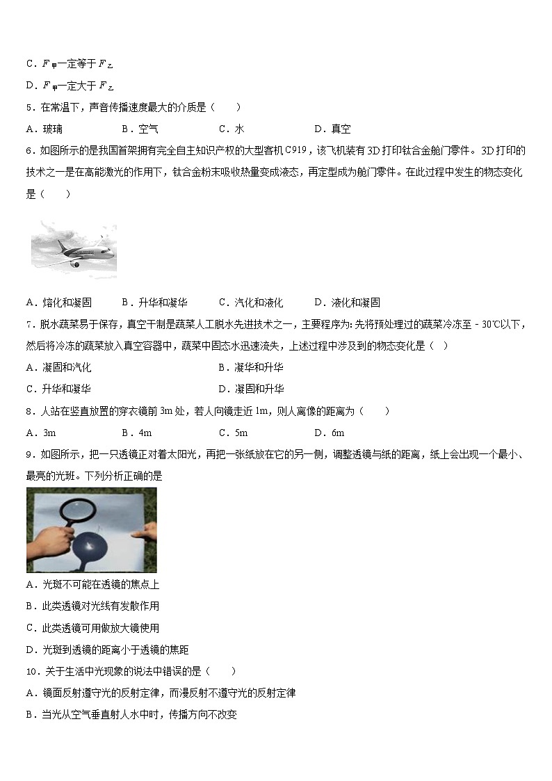 2023-2024学年湖北省武汉市武昌七校物理八年级第一学期期末考试试题含答案02