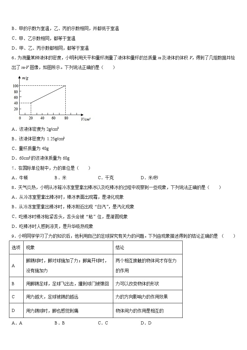 2023-2024学年湖北省枣阳五中学物理八年级第一学期期末达标检测模拟试题含答案02