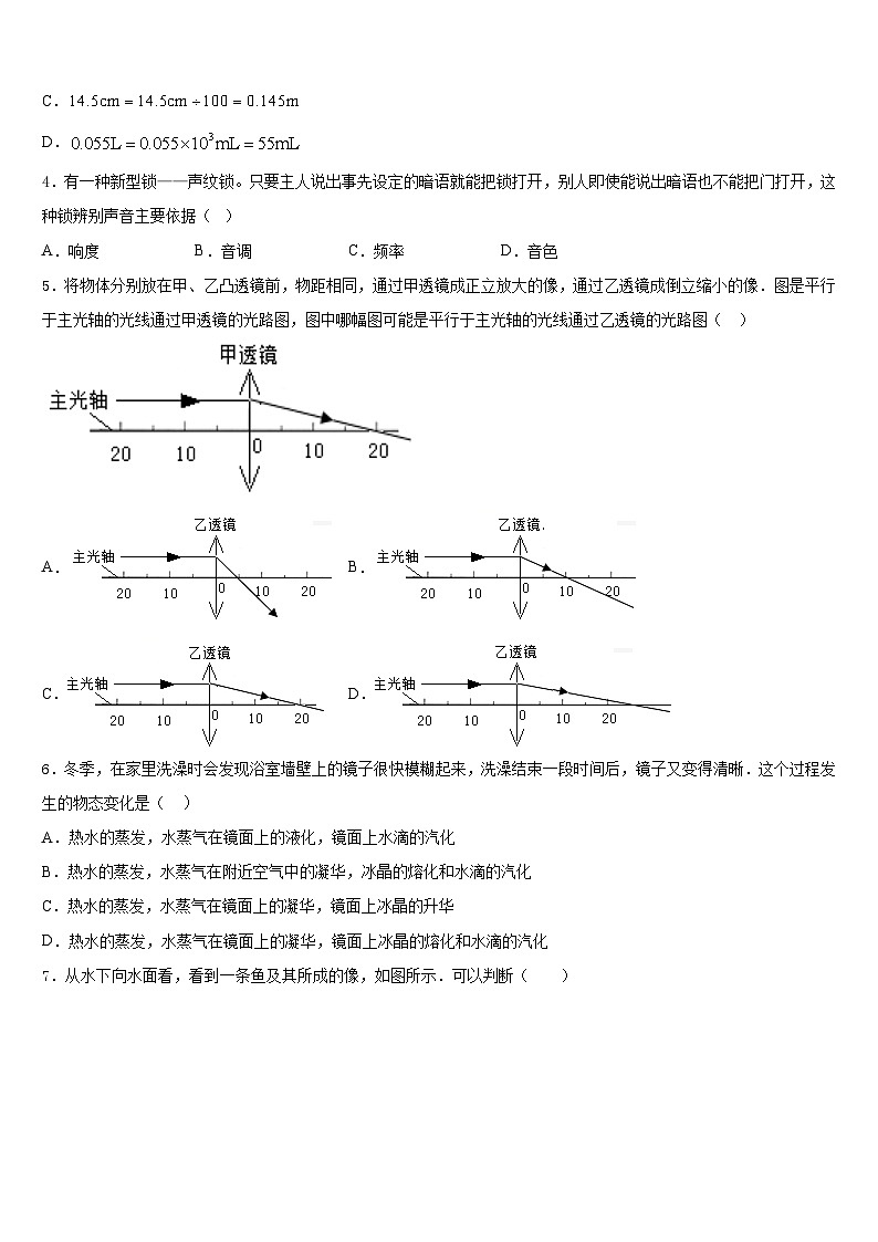 2023-2024学年湖北省孝感汉川市物理八年级第一学期期末教学质量检测模拟试题含答案第2页