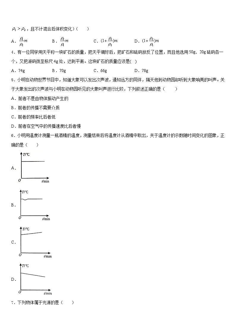 2023-2024学年湖北省孝感市安陆市物理八上期末考试模拟试题含答案第2页